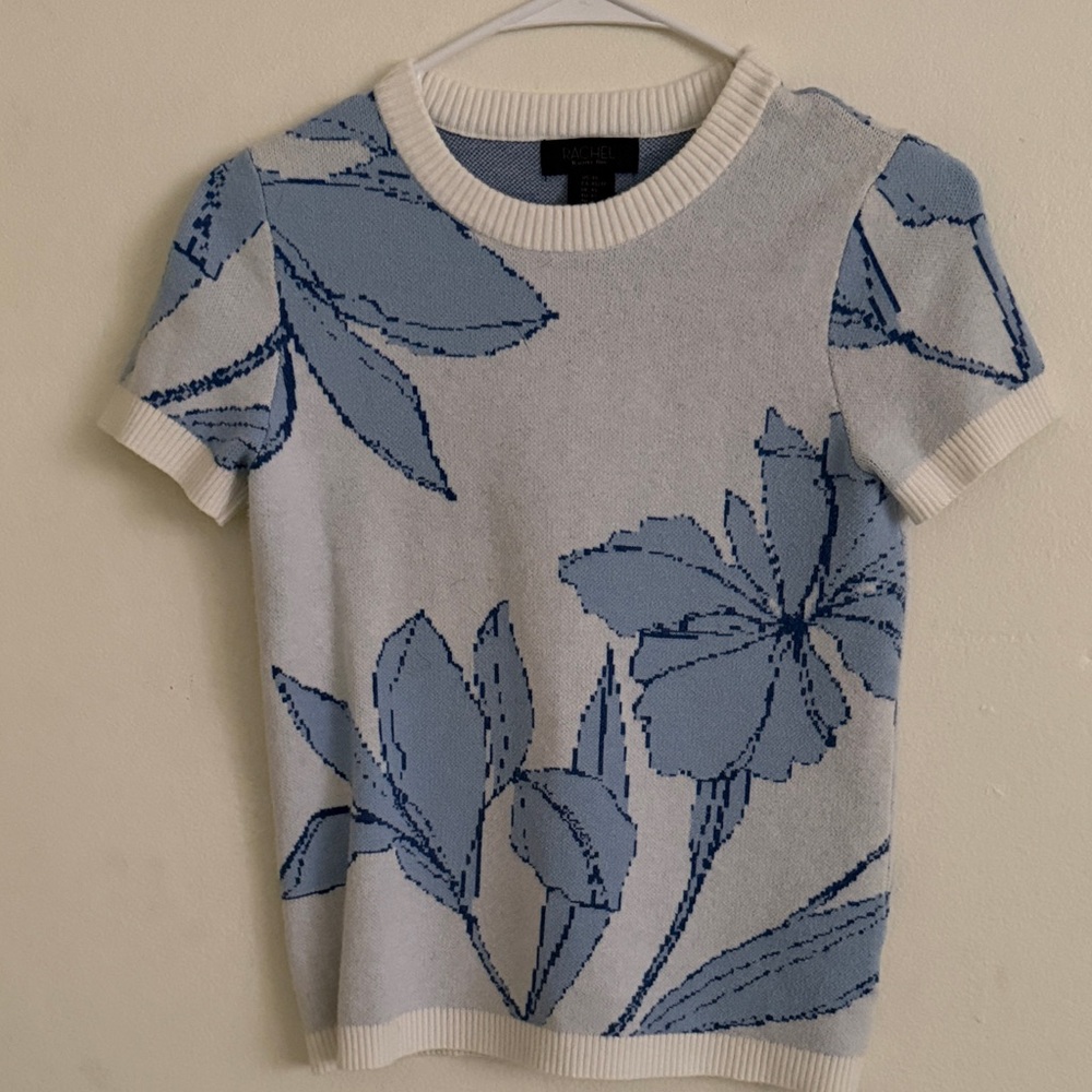 RACHEL Rachel Roy Blue and White Floral Sweater
